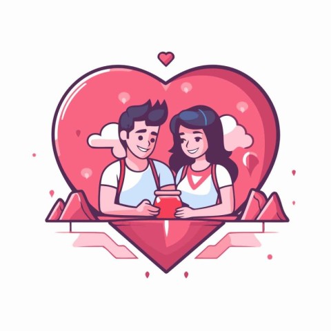 Couple in love with a cup of coffee. Vector illustration.