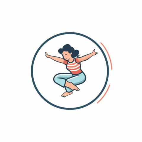 Vector illustration of woman doing yoga in circle isolated on wh