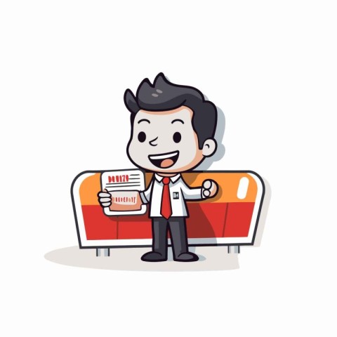 Doctor sitting on sofa and reading newspaper. Vector cartoon cha