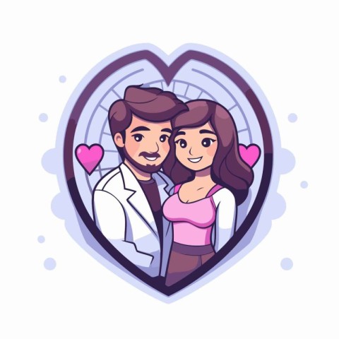 Vector illustration of a young couple in a heart-shaped patch.