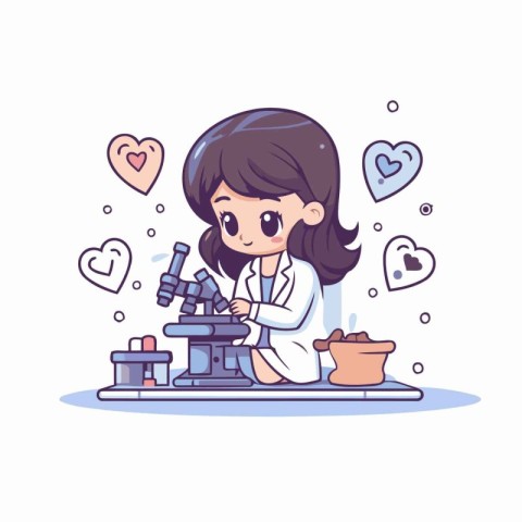 Cute little girl doing science research in laboratory. Vector il