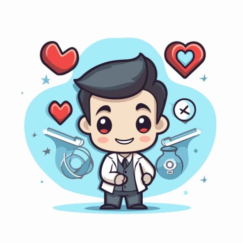 Cute boy with heart icon. Vector illustration in cartoon style.