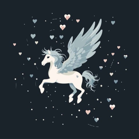 Cute hand drawn vector illustration of a flying white unicorn wi