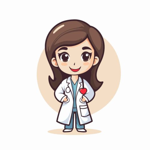 Cartoon female doctor with stethoscope and heart vector illustra