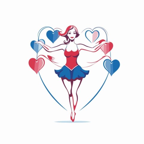 Ballerina in a blue tutu with hearts. Vector illustration.