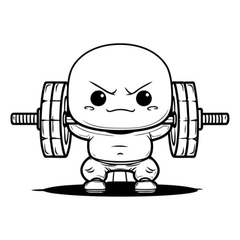 Vector illustration of Cartoon monster lifting a barbell. Isolat