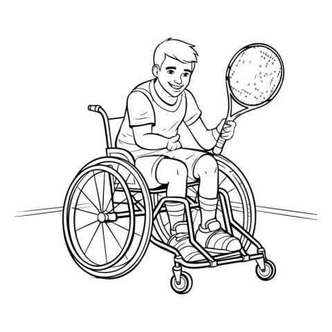 Man in a wheelchair playing tennis. Vector illustration of a man