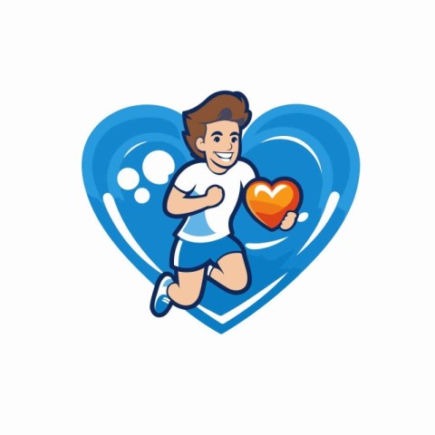 Man running with heart icon. Sport and healthy lifestyle theme.