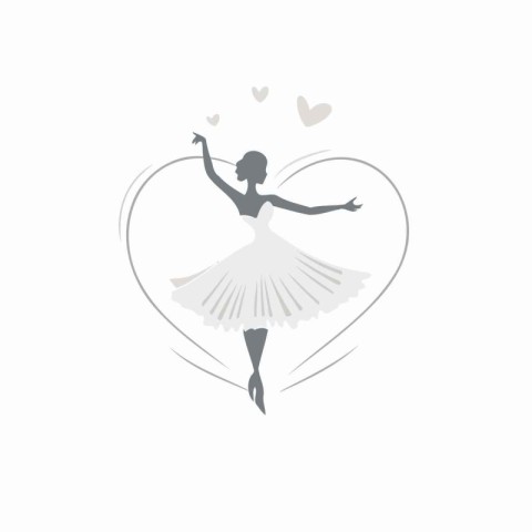 Ballerina in a white tutu with hearts. Vector illustration.