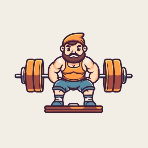 Cartoon character of a fat man lifting a barbell. Vector illustr