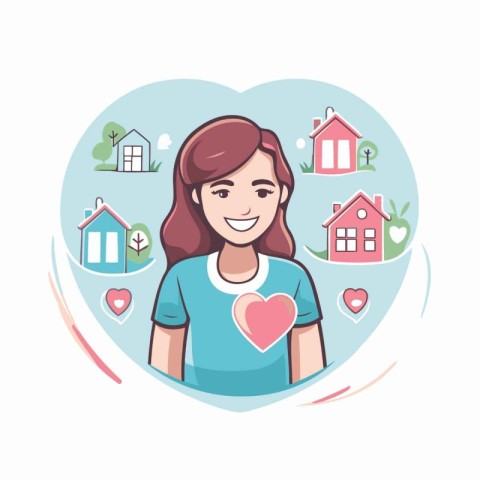 Vector illustration of a woman with a heart in her hands on a ba