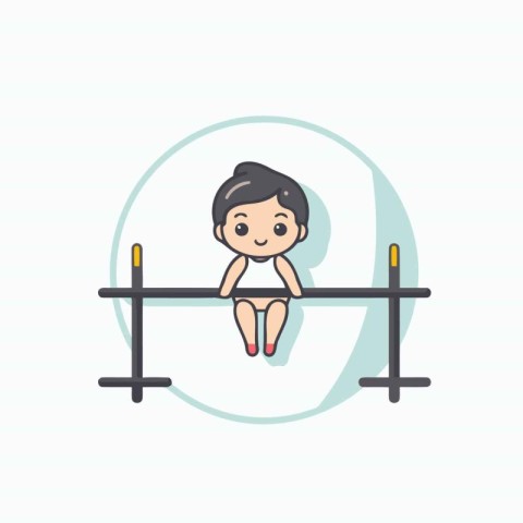 Cute little girl sitting on parallel bars. Flat style vector ill