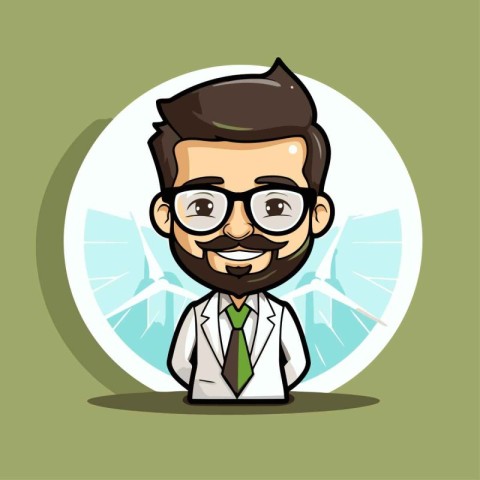 Vector Illustration of Cartoon Scientist Character in White Coat