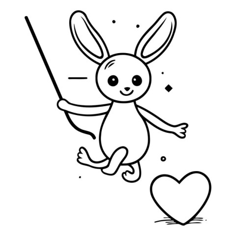 Rabbit holding a fishing rod. Vector illustration of a cute cart