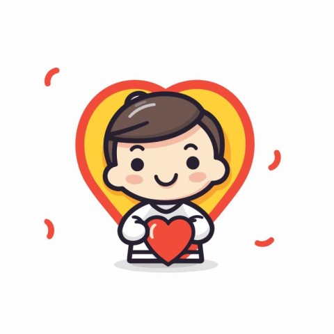 Cute Boy with Heart Shape Vector Icon Cartoon Style Design Illus