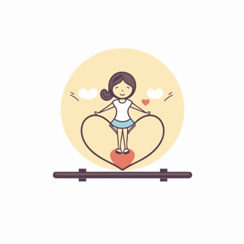 Cute little girl sitting in the heart shape. Vector illustration