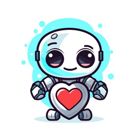 Cute robot with heart. Vector illustration. Cute cartoon charact