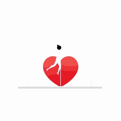 vector illustration of a man jumping over a red heart on a white