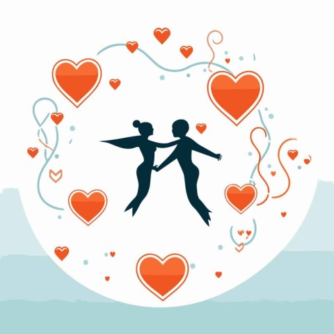 Couple in love with hearts. Valentines day card. Vector illustra