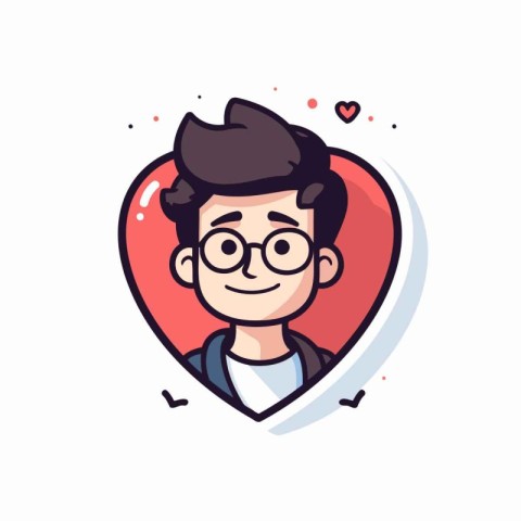 Vector illustration of a man with glasses in heart shape. Flat s