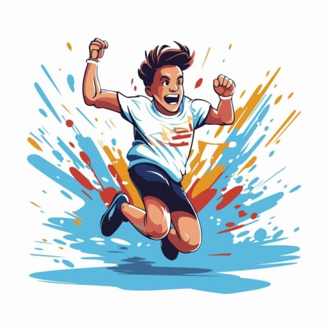 Jumping man in sportswear. Vector illustration on white backgrou