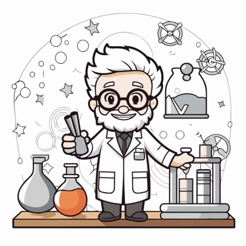 Scientist with science equipment. Vector illustration of a carto