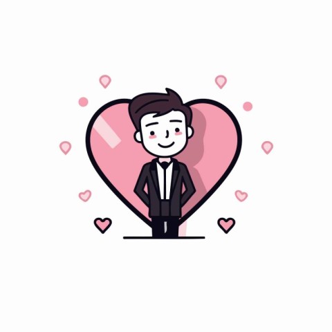 Businessman in love vector illustration. Flat style design. Happ