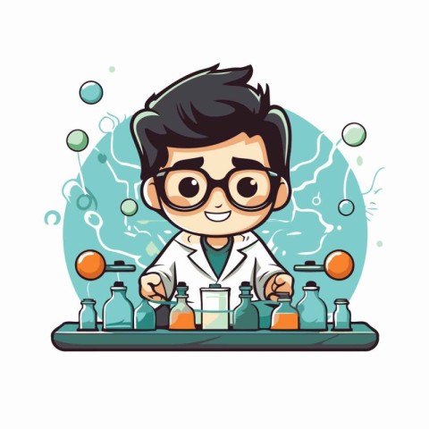 Scientist boy working in the laboratory cartoon character vector