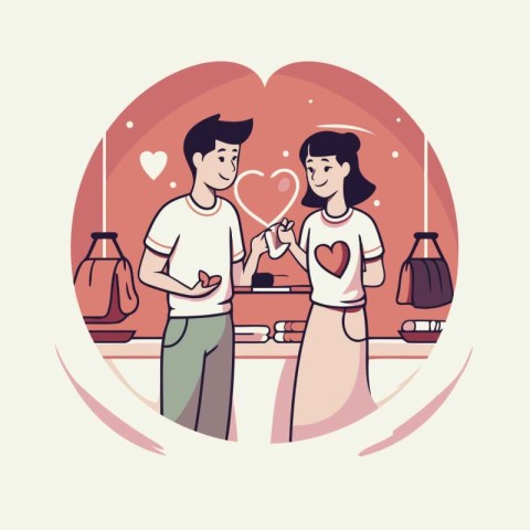 Couple in love in the kitchen. Vector illustration in flat style