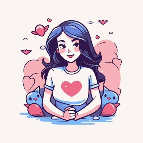 Cute girl in love. Vector illustration in a flat style.