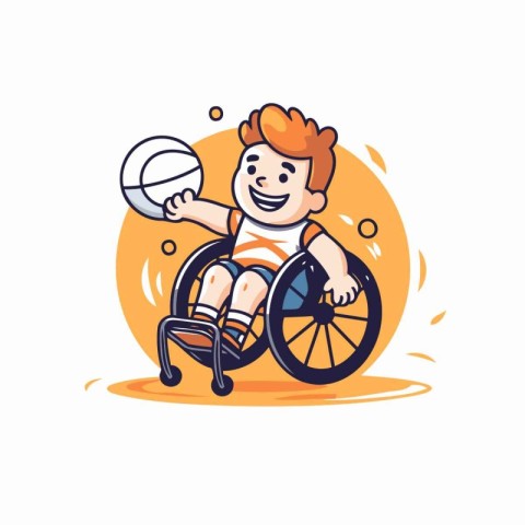 Disabled boy in wheelchair playing basketball. Vector illustrati