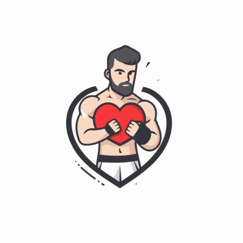 Bodybuilder with a red heart in his hands. Vector illustration.