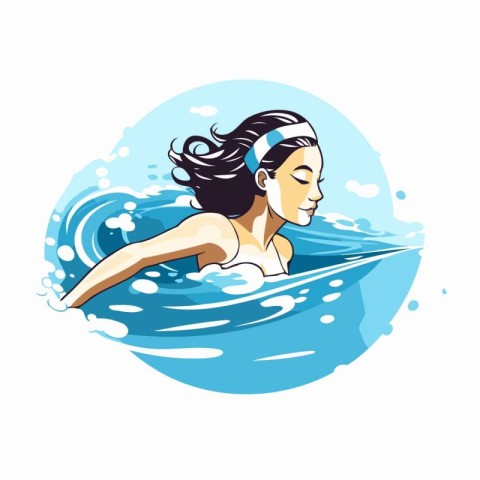 Young woman swimming in the pool. Vector illustration on white b