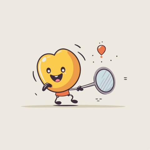 Cute heart character with magnifying glass. vector cartoon illus