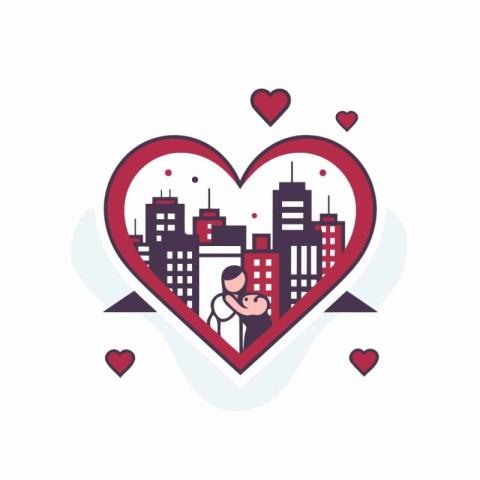 Vector illustration in flat linear design style with cityscape i