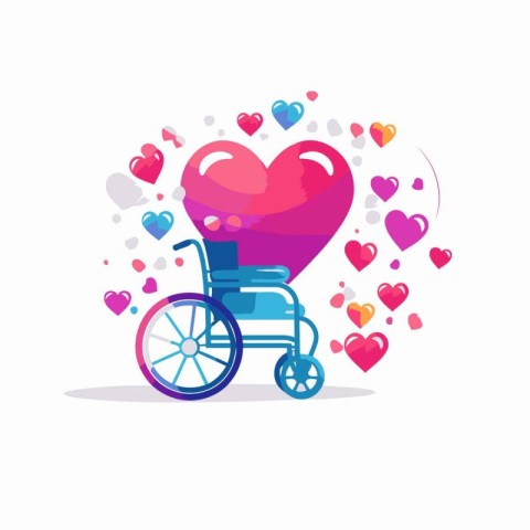 Wheelchair with heart icon. Vector illustration in flat style on