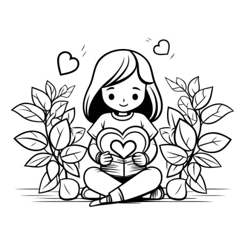 Cute little girl holding a heart in her hands. Vector illustrati