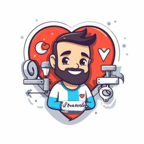 Cute cartoon man with beard in love. Valentine's day vector illu