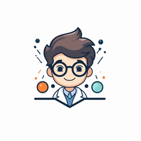 Vector illustration of boy in glasses reading book. Cute school