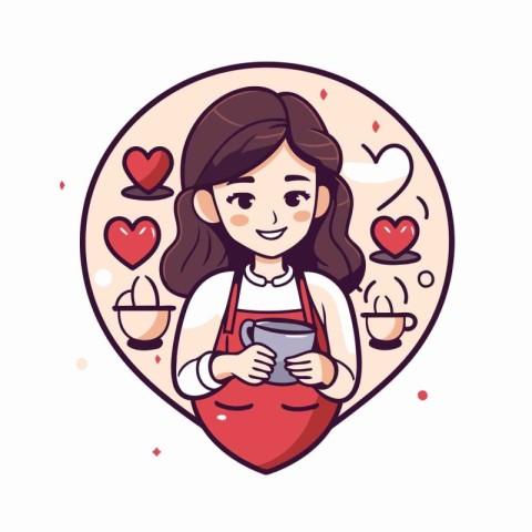 Cute girl holding a cup of coffee in the shape of a heart