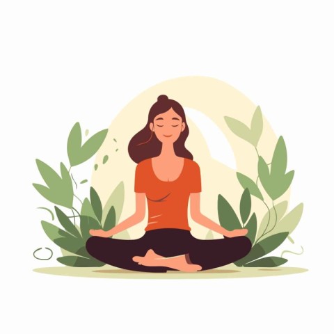 Woman meditating in lotus pose. Vector illustration in flat styl