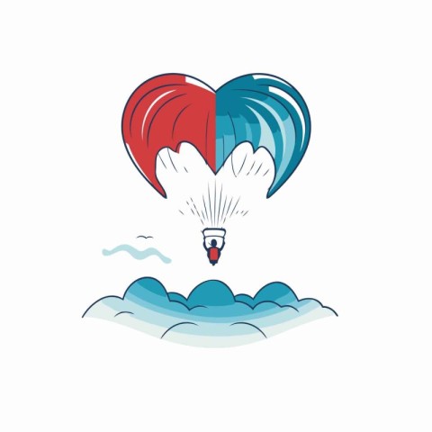 Parachutist flying with heart-shaped parachute. vector illustrat