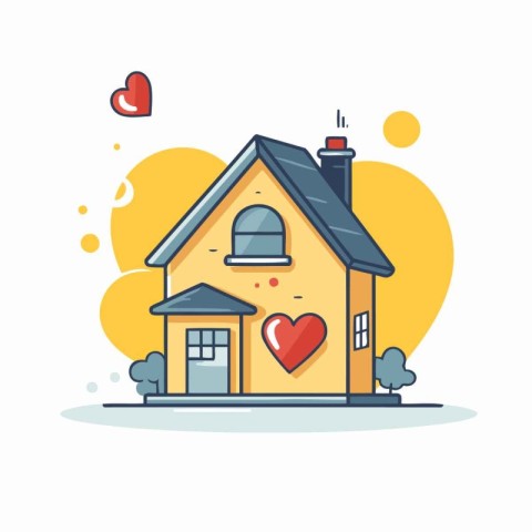 House with heart in flat design style. Vector illustration of ho