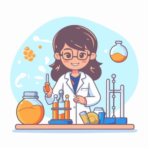 Girl scientist in laboratory. Vector illustration in a flat styl