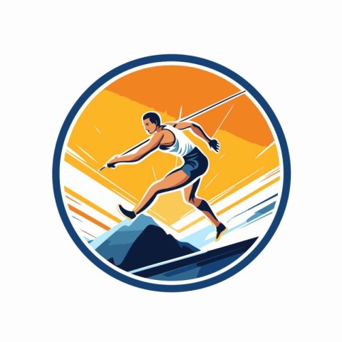 Abstract vector illustration of a male athlete running up a moun