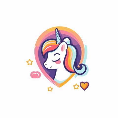 Unicorn logo. Vector illustration of cute unicorn head in heart