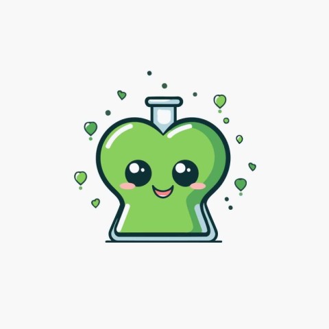 Cute green heart with water drops. Vector illustration on white