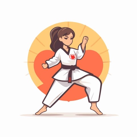 Taekwondo girl. Vector illustration in a flat style.