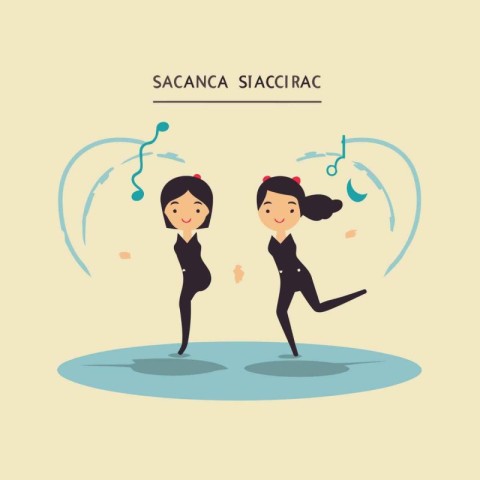 Sarabic dance vector illustration in flat style. Two girls danci