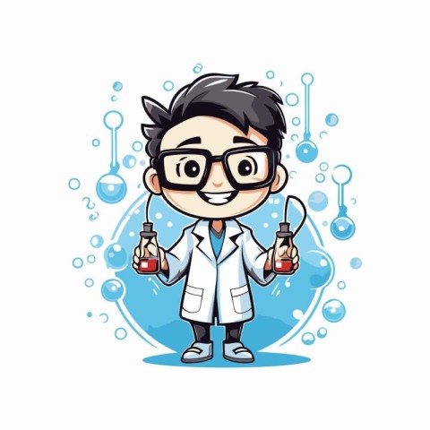 cartoon scientist with test tube on white background.vector illu